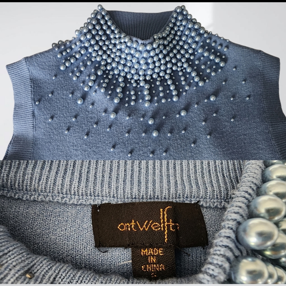 Blue Sleeveless Beaded Sweater NWT - Picture 3 of 3